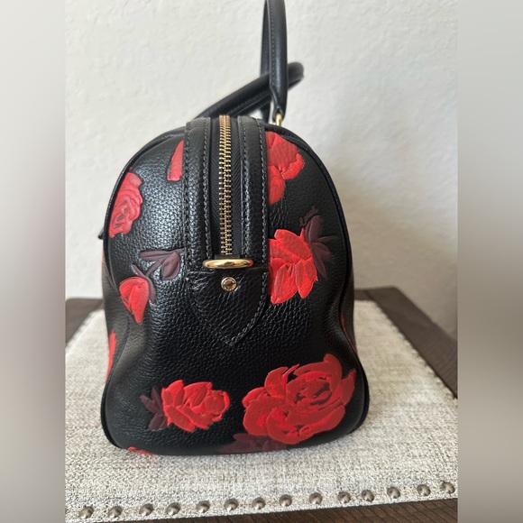 Coach Rowan Large Satchel Bag With Floral Print CCE27  Black/Red - Picture 7 of 13